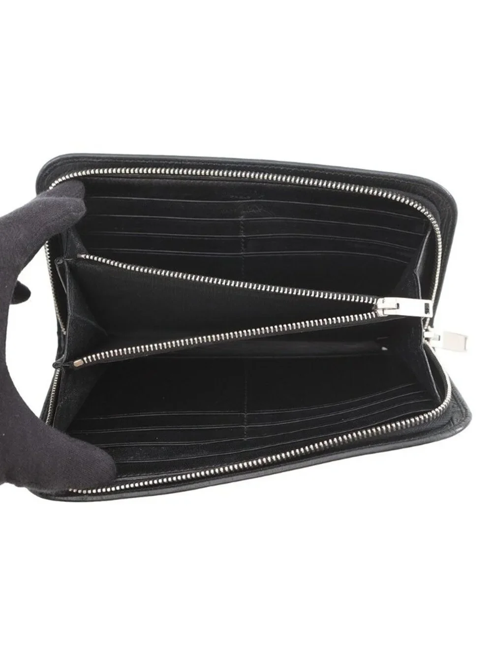 Saint Laurent Paris Wallet Zip Around Croco Embossed Leather Black